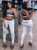 Letter Printed Casual Fashion Fitness Sports Vest And Pants 2 Piece Set QSF-5035