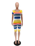 Colorful Striped Backless Short Sleeve Rompers WSM-5223