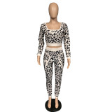 Plus Size Fashion Leopard Print Sports Casual Long Sleeve And Pants 2 Piece Set WAF-7139