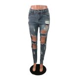 Plus Size Denim Ripped Hole Jeans Pants LX-5119