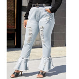 Plus Size 5XL Fat MM Denim Ripped Hole Flared Jeans HSF-2407