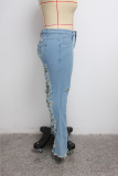 Plus Size 5XL Denim Ripped Hole Flared Jeans HSF-2397