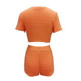 Summer Fashion New Casual Jacquard Short Sleeve Shorts Sports 2 Piece Set TR-1102
