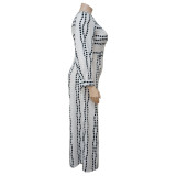 Large Size Polka Dot Print Loose Straight Wide-leg Jumpsuit (Without Belt) NNWF-7047