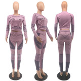 Letter Print Long Sleeve Fitness Two Piece Pants Set OY-6226