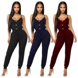Solid Ribbed Sleeveless Spaghetti Strap Jumpsuits LSD-8826