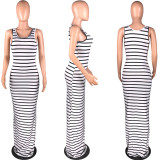 Casual Striped Sleeveless Maxi Tank Dress WAF-5015