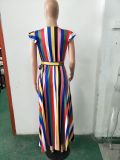 Rainbow Striped V Neck Maxi Dress LSD-8133