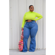 Plus Size Fat MM Denim Flared Jeans HSF-2295