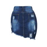 Plus Size Denim Ripped High Waist Irregular Mini Skirt HSF-2413