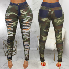 Plus Size Camo Print Hole Skinny Pants HSF-2096