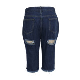 Denim Ripped Hole Knee Length Jeans HSF-2067