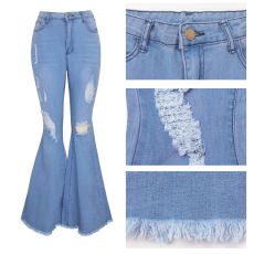 Plus Size Denim Ripped Hole Flared Jeans HSF-2118