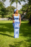 Sexy Dollar Print Slip Maxi Dress With Headscarf  SFY-227