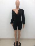 Solid Color Zipper Fashion Casual Long Sleeve Rompers HTF-6057