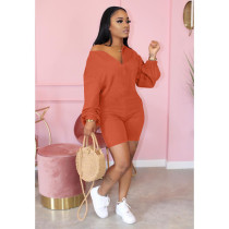 Solid Color Zipper Fashion Casual Long Sleeve Rompers HTF-6057