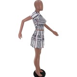 Plaid Print Short Sleeve Mini Skirt 2 Piece Sets XSF-6031 