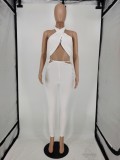 Sexy Solid Color Cross Halter Wrapped Chest And Pants Two Piece Set APLF-5020