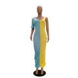 Plus Size Contrast Color Casual Irregular Maxi Dress TR-1018