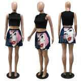 Trendy Cartoon Print Pleated Mini Skirt YNB-7145