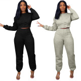 Casual Solid Long Sleeve Two Piece Pants Set QMF-7005