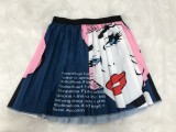 Trendy Cartoon Print Pleated Mini Skirt YNB-7145