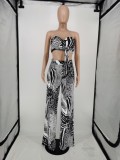 Sexy Printed Tube Top Wide Leg Pants 2 Piece Suits APLF-5022