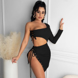 Sexy Lace Up One Shoulder Mini Skirt 2 Piece Sets NYF-8040