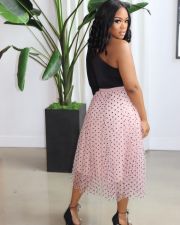 Polka Dot Print Mesh Long Skirt OMY-0007