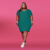 Plus Size 5XL Solid Short Sleeve T Shirt Dress WAF-7149