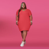 Plus Size 5XL Solid Short Sleeve T Shirt Dress WAF-7149