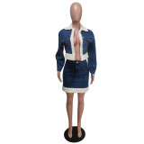 Denim Patchwork Jacket And Mini Skirt 2 Piece Sets MEM-8330