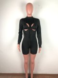 Sexy Solid Long Sleeve Hollow Tight Romper With Bra OSM-4326