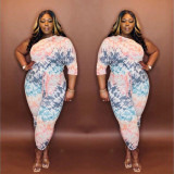 Plus Size Printed One Shoulder Two Piece Suits MOF-6609