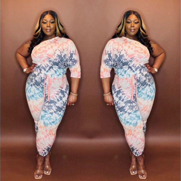 Plus Size Printed One Shoulder Two Piece Suits MOF-6609
