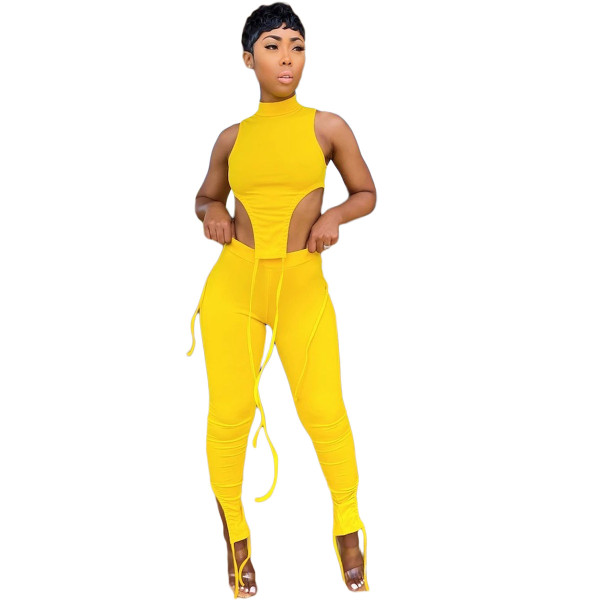 Sexy Solid Sleeveless Two Piece Pants Set MIL-204 