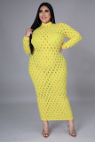 Plus Size 5XL Solid Long Sleeve Hole Maxi Dress OSM2-5278