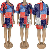 Plus Size Printed Short Sleeve Casual Shirt Dress FNN-8587