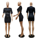 Casual Printed O Neck Half Sleeve Mini Dress QSF-5058
