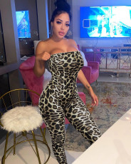 Leopard Print Off Shoulder Tight Tube Jumpsuits FOSF-8050
