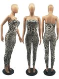 Leopard Print Off Shoulder Tight Tube Jumpsuits FOSF-8050
