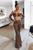 Sexy Leopard Print Long Sleeve Flared Pant 2 Piece Sets FOSF-8053
