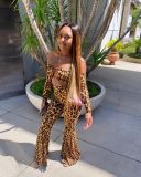 Sexy Leopard Print Long Sleeve Flared Pant 2 Piece Sets FOSF-8053