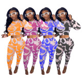 Sexy Printed See Through Long Sleeve 2 Piece Sets TR-1112