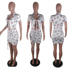 Printed Sexy Short Sleeve And Skirt Two Piece Sets BLI-2250