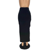 Solid Color Hole Sexy Bag Hip Long Skirt AWN-5203