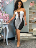 Fashion Splice Tube Top Tie Up Rompers HM-6888