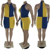 Plus Size Contrast Color Zipper Sleeveless Mini Skirt Sets LP-6276
