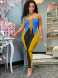 Fashion Splice Tube Top Tie Up Jumpsuits HM-6505