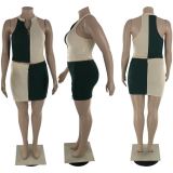 Plus Size Contrast Color Zipper Sleeveless Mini Skirt Sets LP-6276